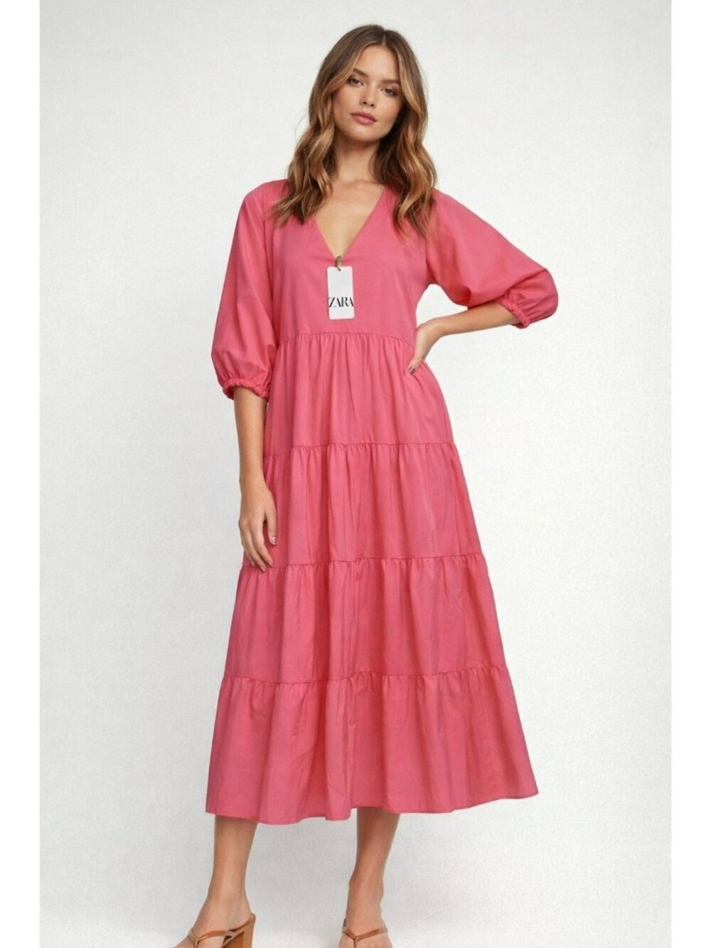 ZARA POPLIN PANELLED DRESS NEON FUCHSIA NEW SS22 SIZE Small REF. 0881/320